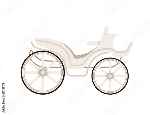 Retro wedding or royal wooden carriage on wheels white color chariot vector illustration isolated on white background