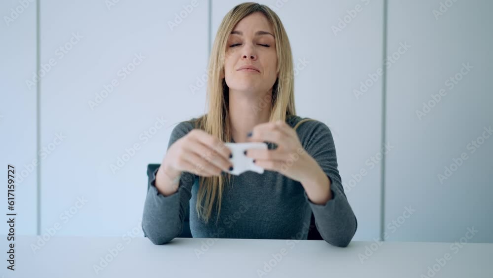 Video of worried depressed woman crying while doing video call with her psychologist from home Video of worried depressed woman crying while doing video call with her psychologist from home