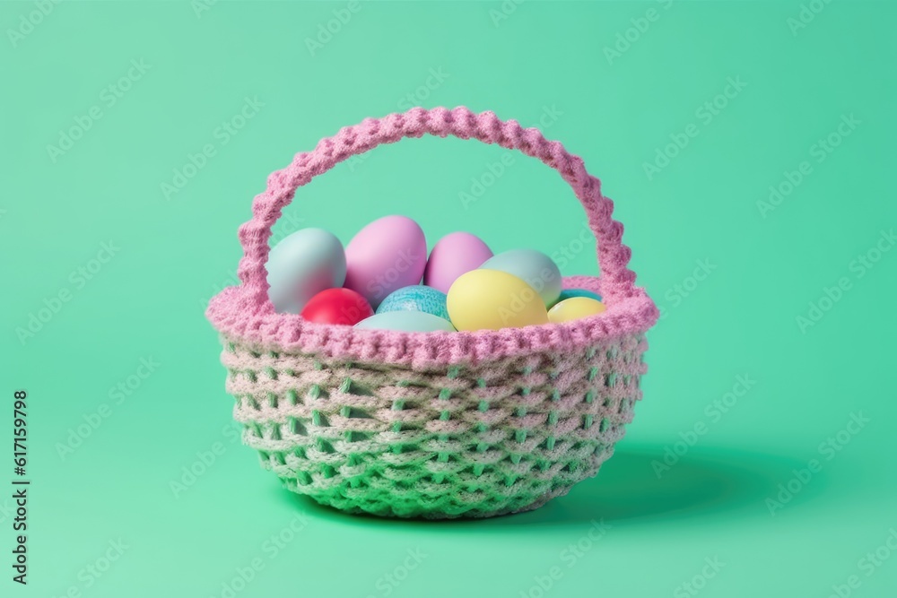 basket filled with eggs on a green background