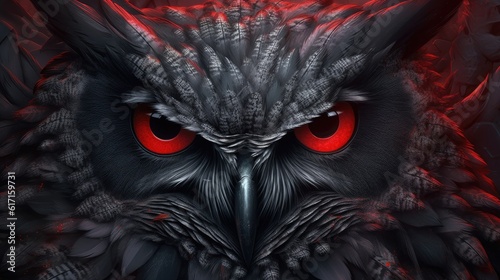 Fantasy black owl with red eyes