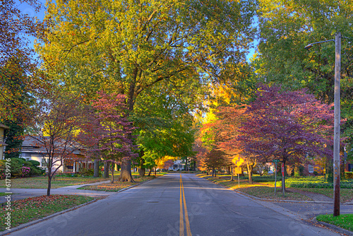 Autumn Scene on North Main. A colorful view North Main in Charleston Missouri. Beautiful reds, yellows, and greens make this a pleasant scene. Taken in peak autumn season on a sunny afternoon. 