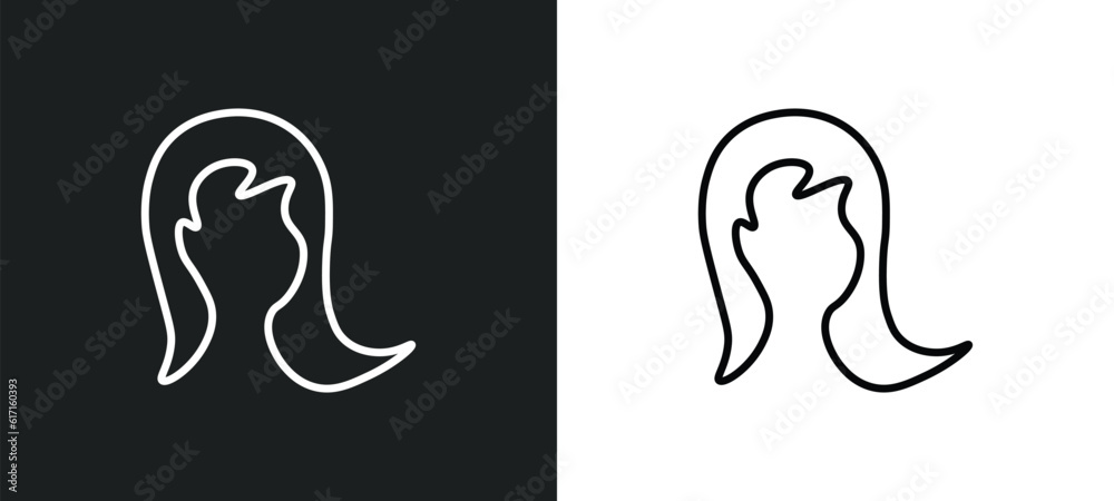 female long hair line icon in white and black colors. female long hair flat vector icon from female long hair collection for web, mobile apps and ui.