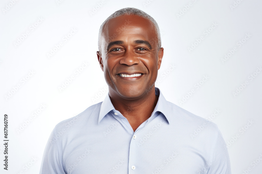 Beautiful person smiling in front of a white background ai generated