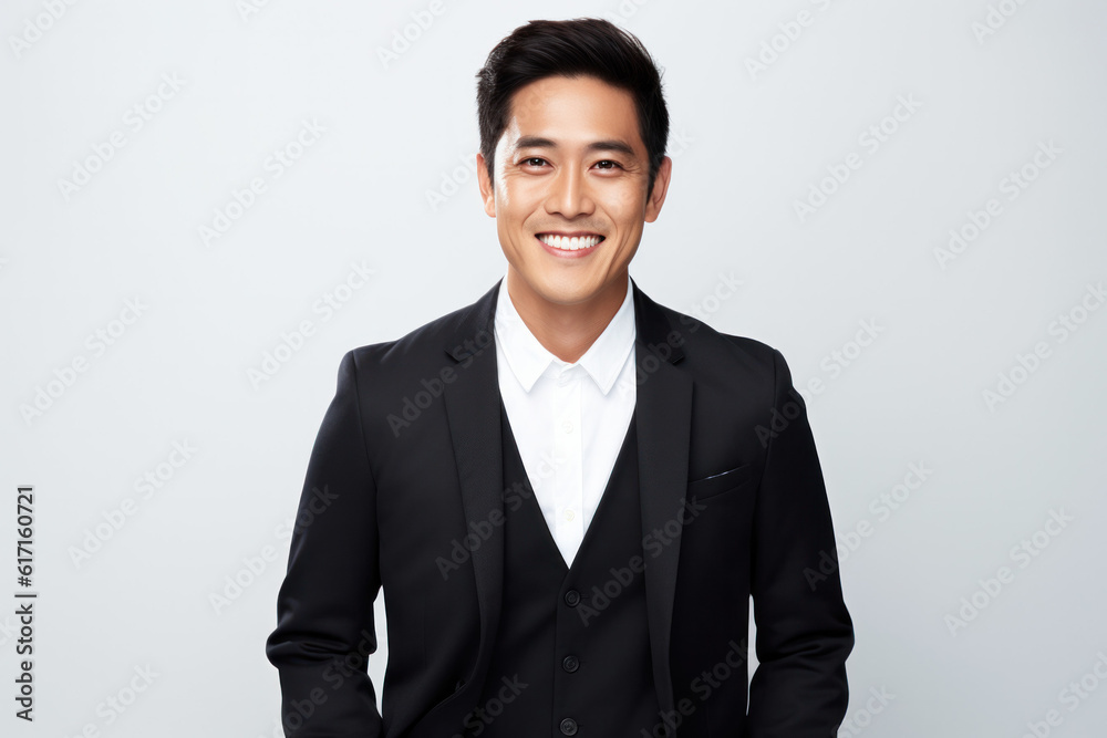 Beautiful person smiling in front of a white background ai generated Beautiful person smiling in front of a white background ai generated