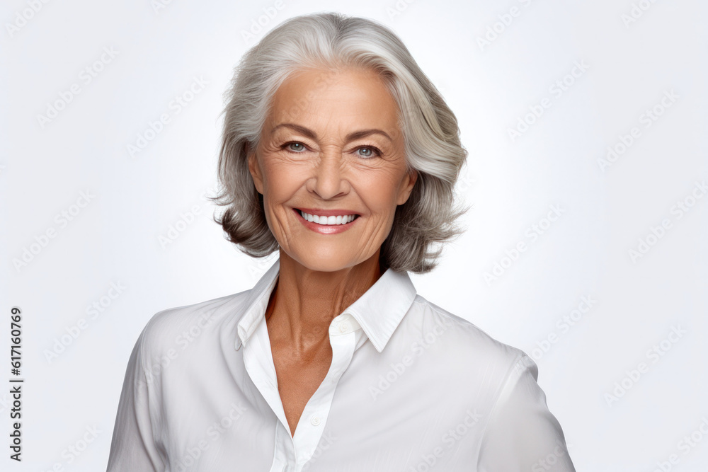 Beautiful person smiling in front of a white background ai generated Beautiful person smiling in front of a white background ai generated