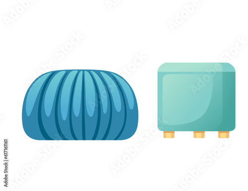 Set of two pouf soft furniture for sitting or for footrest vector illustration isolated on white background