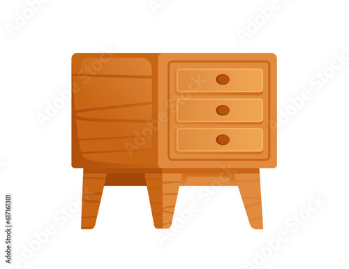 Wooden nightstand with drawer bedside square furniture for personal things placing vector illustration illustration isolated on white background