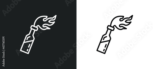 molotov cocktail line icon in white and black colors. molotov cocktail flat vector icon from molotov cocktail collection for web, mobile apps and ui. photo