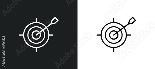 dart board game line icon in white and black colors. dart board game flat vector icon from dart board game collection for web, mobile apps and ui.