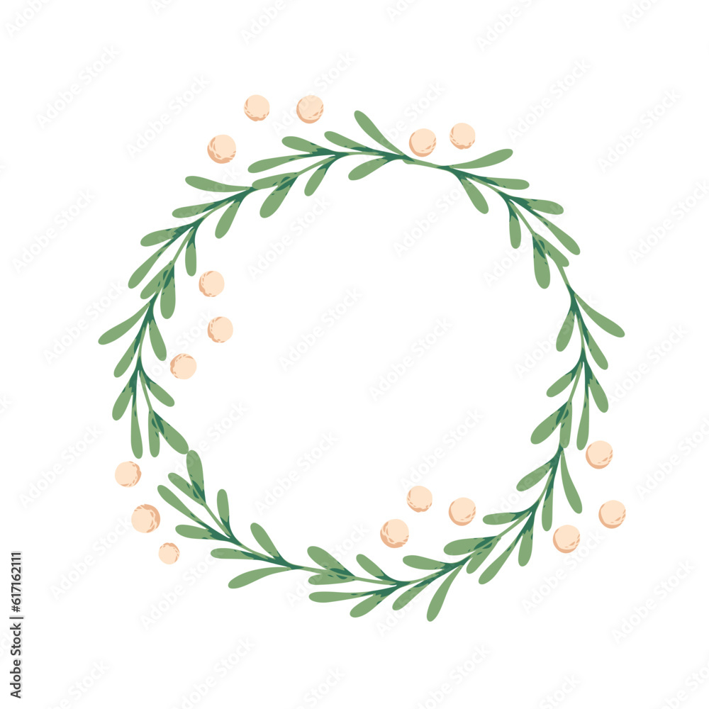 Obraz premium Merry Christmas wreath mistletoe with white berries vector illustration isolated on white background