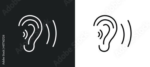 ear with sound bar line icon in white and black colors. ear with sound bar flat vector icon from ear with sound bar collection for web, mobile apps and ui.