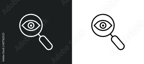 detective search line icon in white and black colors. detective search flat vector icon from detective search collection for web, mobile apps and ui.
