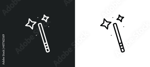 magic wand button line icon in white and black colors. magic wand button flat vector icon from magic wand button collection for web, mobile apps and ui.