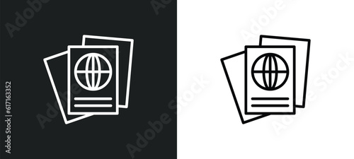 passport line icon in white and black colors. passport flat vector icon from passport collection for web, mobile apps and ui.