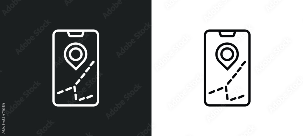 mobile map line icon in white and black colors. mobile map flat vector icon from mobile map collection for web, apps and ui. mobile map line icon in white and black colors. mobile map flat vector icon from mobile map collection for web, apps and ui.
