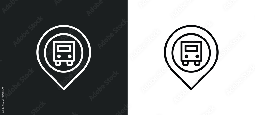 bus stop line icon in white and black colors. bus stop flat vector icon from bus stop collection for web, mobile apps and ui. bus stop line icon in white and black colors. bus stop flat vector icon from bus stop collection for web, mobile apps and ui.
