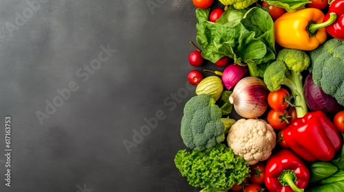 Background with healthy food vegetables and copy space for text, generative ai