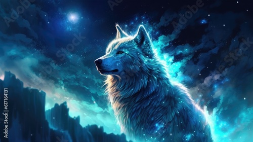 Fantasy wolf surrounded by star