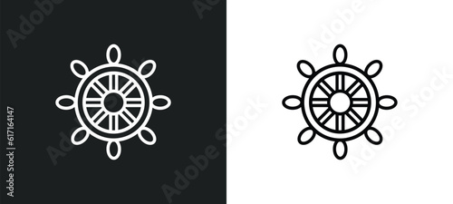 ship wheel line icon in white and black colors. ship wheel flat vector icon from ship wheel collection for web, mobile apps and ui.