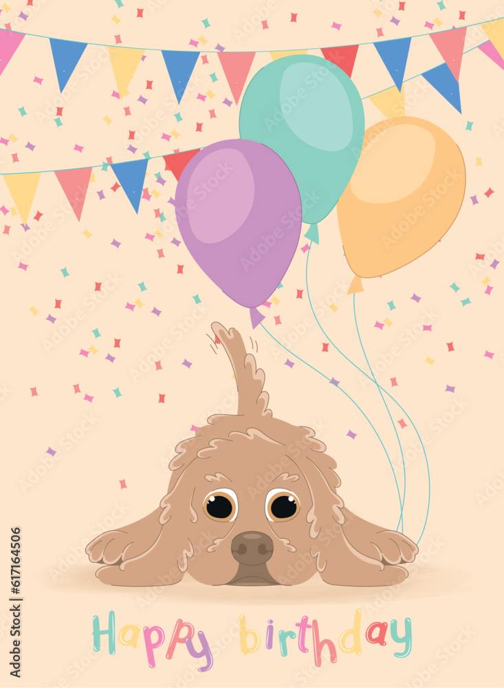 Cute birthday invitational card with a happy dog Vector illustration Cute birthday invitational card with a happy dog Vector illustration