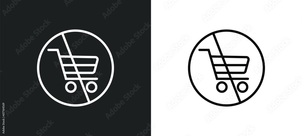 no shopping cart line icon in white and black colors. no shopping cart flat vector icon from no shopping cart collection for web, mobile apps and ui. no shopping cart line icon in white and black colors. no shopping cart flat vector icon from no shopping cart collection for web, mobile apps and ui.