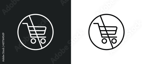no shopping cart line icon in white and black colors. no shopping cart flat vector icon from no shopping cart collection for web, mobile apps and ui.