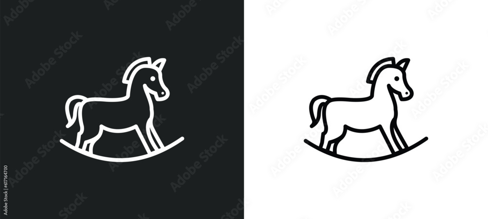 rocking horse toy line icon in white and black colors. rocking horse toy flat vector icon from rocking horse toy collection for web, mobile apps and ui.