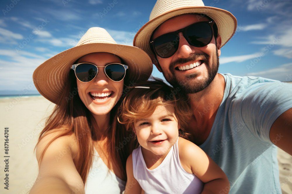 Family on a beach making a selfie ai generated Family on a beach making a selfie ai generated