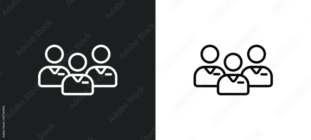 employees line icon in white and black colors. employees flat vector icon from employees collection for web, mobile apps and ui. employees line icon in white and black colors. employees flat vector icon from employees collection for web, mobile apps and ui.