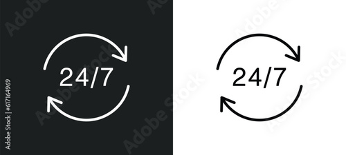 24/7 line icon in white and black colors. 24/7 flat vector icon from 24/7 collection for web, mobile apps and ui.
