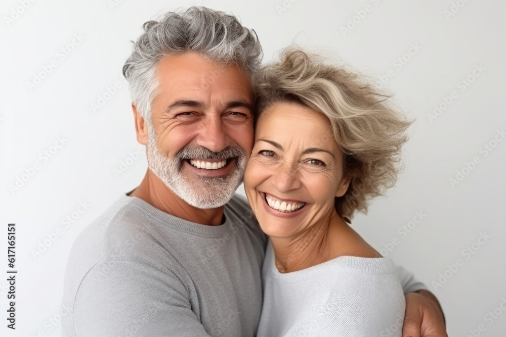 Happy couple in front of a white background ai generated Happy couple in front of a white background ai generated