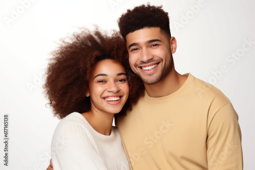 Happy couple in front of a white background ai generated © Djomas