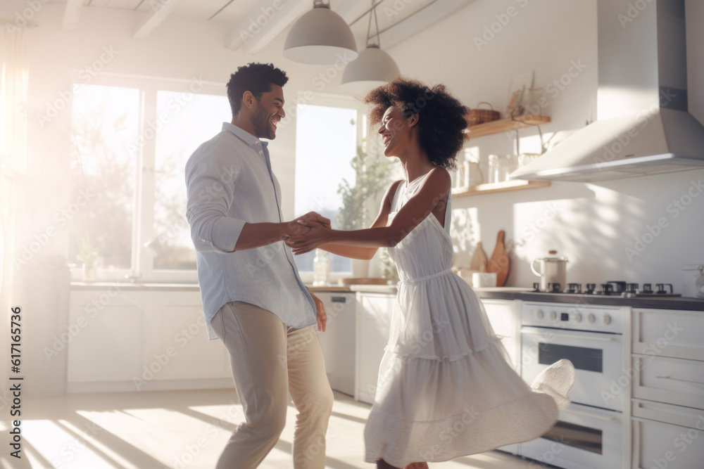 Love couple dancing together in the kitchen ai generated Love couple dancing together in the kitchen ai generated