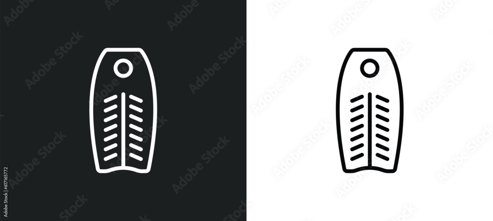 bodyboard line icon in white and black colors. bodyboard flat vector icon from bodyboard collection for web, mobile apps and ui. bodyboard line icon in white and black colors. bodyboard flat vector icon from bodyboard collection for web, mobile apps and ui.