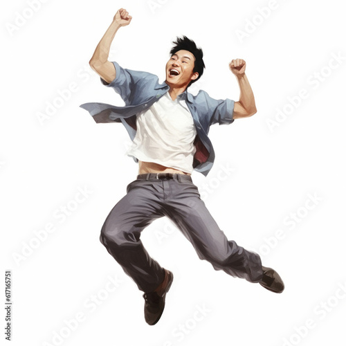 Happy man jumping ai generated