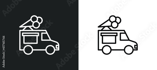 ice cream van line icon in white and black colors. ice cream van flat vector icon from ice cream van collection for web, mobile apps and ui.