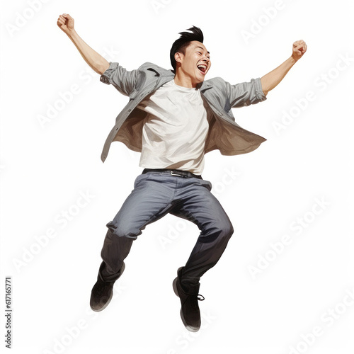 Happy man jumping ai generated