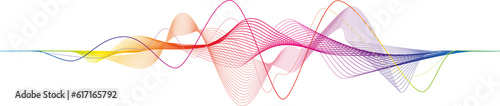 Visualization of music, sound. Abstract rainbow wave on a transparent background for web design, presentation design, web banners. Design element