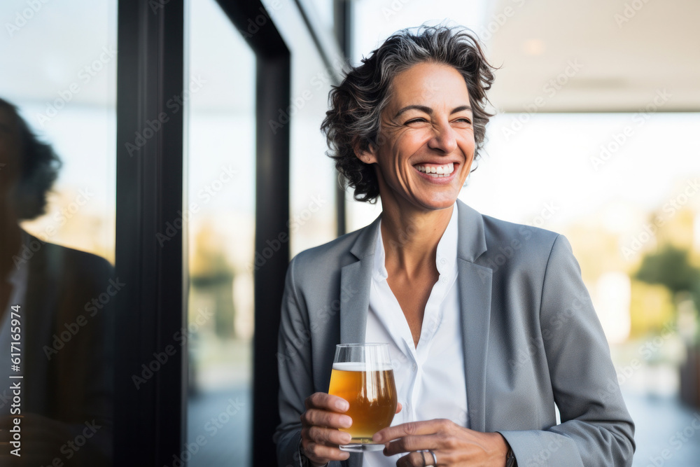Happy Woman with a beer ai generated Happy Woman with a beer ai generated