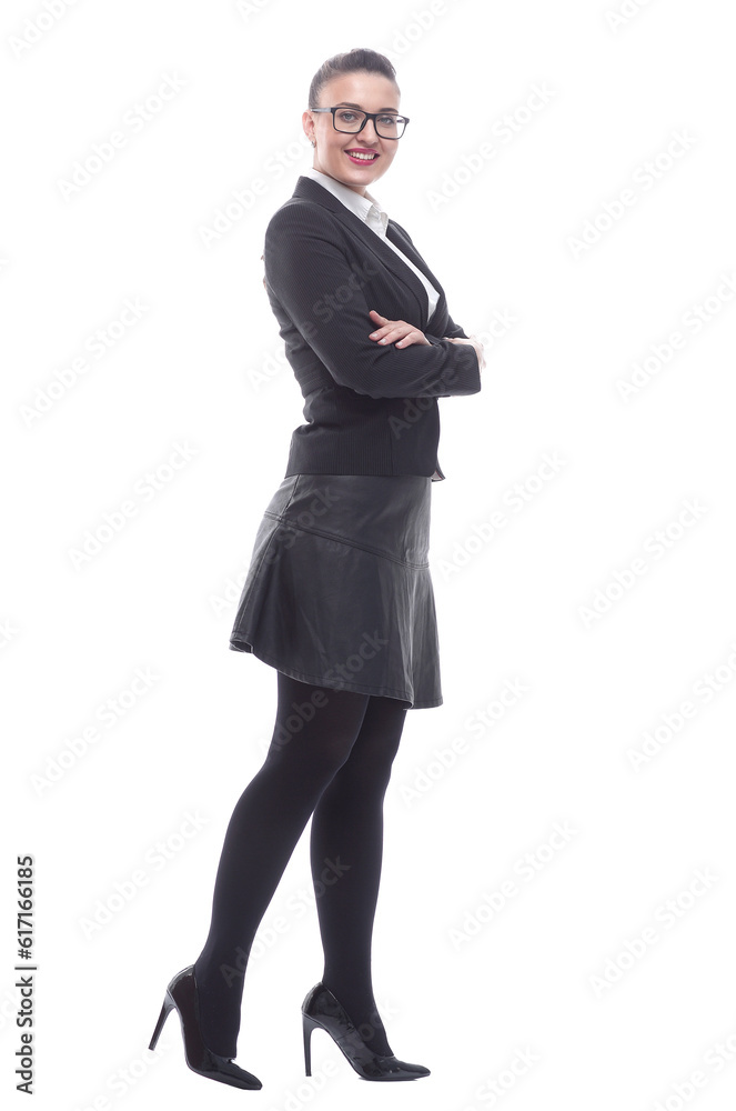 side view. confident business woman looking at the camera side view. confident business woman looking at the camera