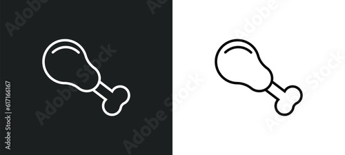 chicken leg line icon in white and black colors. chicken leg flat vector icon from chicken leg collection for web, mobile apps and ui.