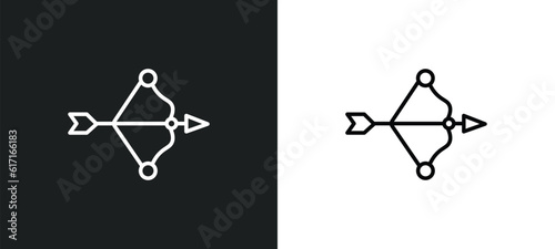 bow and arrow line icon in white and black colors. bow and arrow flat vector icon from bow arrow collection for web, mobile apps ui.