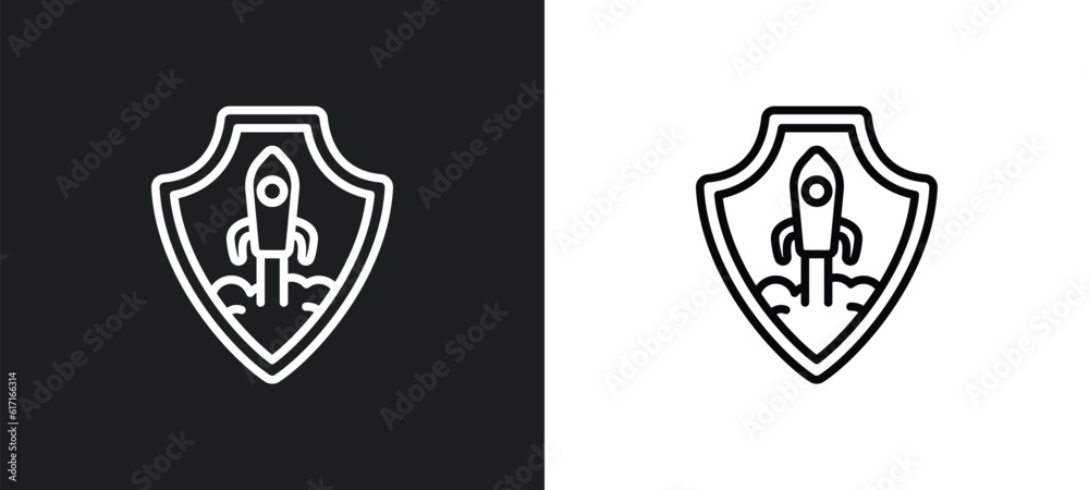 startup shield line icon in white and black colors. startup shield flat vector icon from startup shield collection for web, mobile apps and ui. startup shield line icon in white and black colors. startup shield flat vector icon from startup shield collection for web, mobile apps and ui.