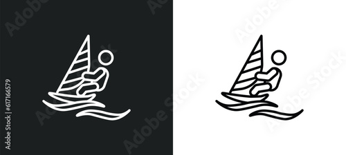man windsurfing line icon in white and black colors. man windsurfing flat vector icon from man windsurfing collection for web, mobile apps and ui.