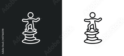 man balancing line icon in white and black colors. man balancing flat vector icon from man balancing collection for web, mobile apps and ui.