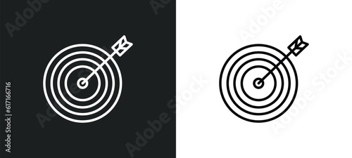 bullseye line icon in white and black colors. bullseye flat vector icon from bullseye collection for web, mobile apps and ui.