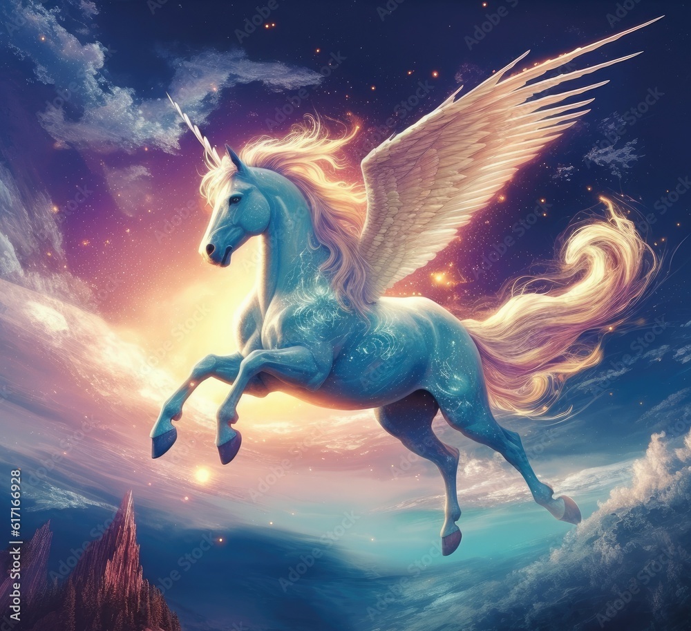 Unicorn flying in the sky with the moon Unicorn flying in the sky with the moon