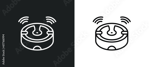 robot vacuum cleaner line icon in white and black colors. robot vacuum cleaner flat vector icon from robot vacuum cleaner collection for web, mobile apps and ui.