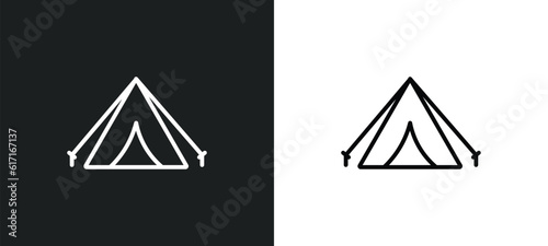 tent line icon in white and black colors. tent flat vector icon from tent collection for web, mobile apps and ui.