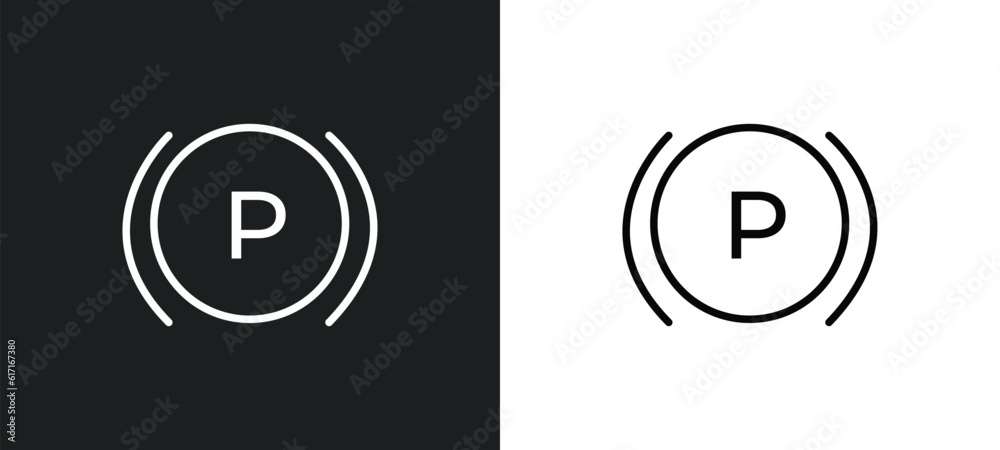 parking brake line icon in white and black colors. parking brake flat vector icon from parking brake collection for web, mobile apps and ui. parking brake line icon in white and black colors. parking brake flat vector icon from parking brake collection for web, mobile apps and ui.